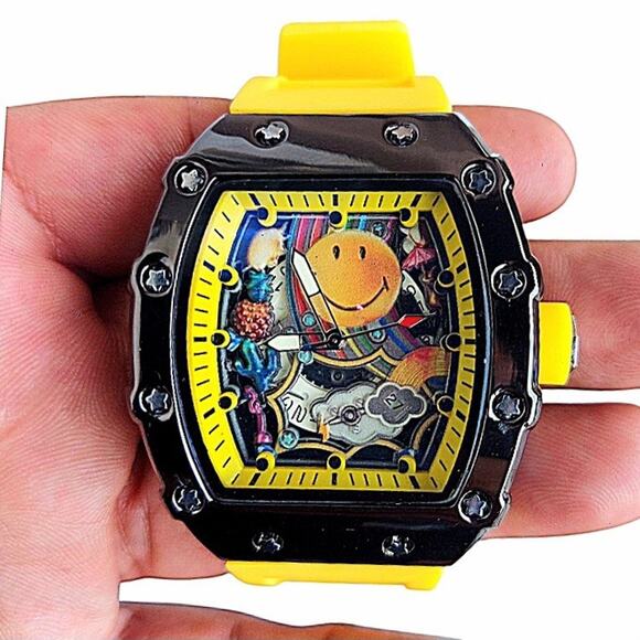 New 44mm Men's Barrel Case Watch with Smiley Face Dial & Luminous Hands - Picture 6 of 6